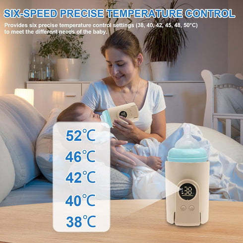 DNAMYJME 6 360 Portable Bottle Warmer for Travel, Rapid Warming with Battery-Powered Temperature Display, Heating Baby