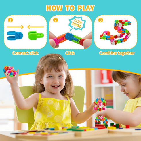 Poartsda 30 Pack Wacky Tracks Snap and Click Fidget Toys Bulk for Party Favors Puzzles Kids, Back to School Students