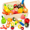 Wooden Play Food Set for Toddlers Toys Pretend Play Kitchen Accessories Fruit