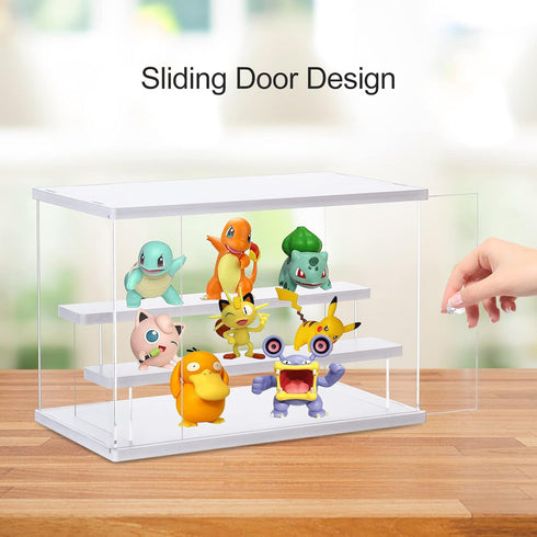 2 (12.4x7x8.6in) Dezzer Acrylic Display Case Stand with Ladder Shelves, Clear Dustproof Protection Storage Display Box