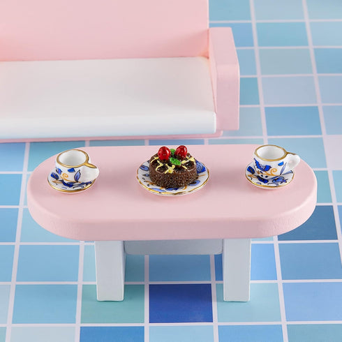 15 Pieces Miniature Porcelain Tea Cup Set, Mini Flower Pattern Teapot, Dollhouse Kitchen Accessories (Retro Flower