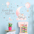 Yovkky Girls Sleeping Elephant Dream Big Nursery Wall Decals, Watercolor Pink Moon Hot Air Balloon Grey Star Decor