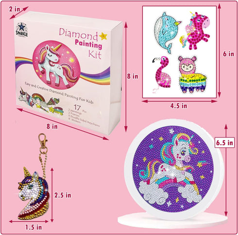 Sparkels 5D Diamond Art Kits for Kids - Includes Two Framed Canvas Arts, Keychains, and Diamond Stickers