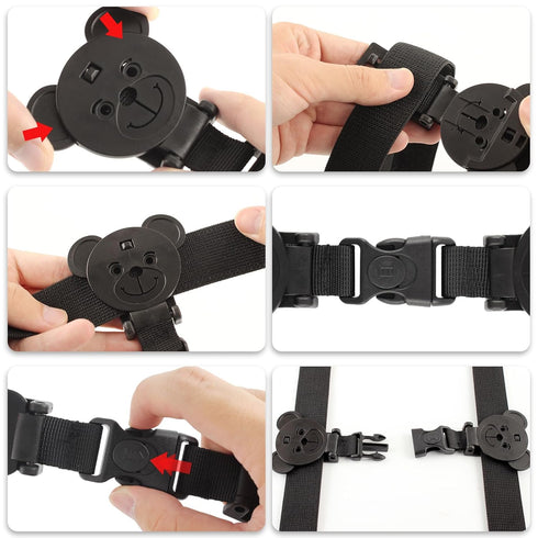 Car Seat Strap Anti Escape, Bear-Shaped Baby Harness Chest Clip, Prevent Kids from Taking Arms Out of Car Seat (2 Pack)