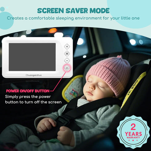 Chuanganzhuo 1080P 5inch 5inch, Baby Car Camera with Advanced Night Vision, AHD IPS Full View Baby Monitor, Carseat