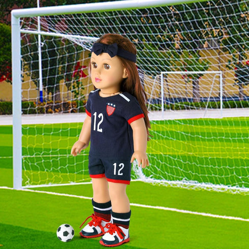18-inch Girl Doll Clothes Accessories - Team USA 6 Piece Soccer Uniform with Headband, Shirt, Shorts, Socks
