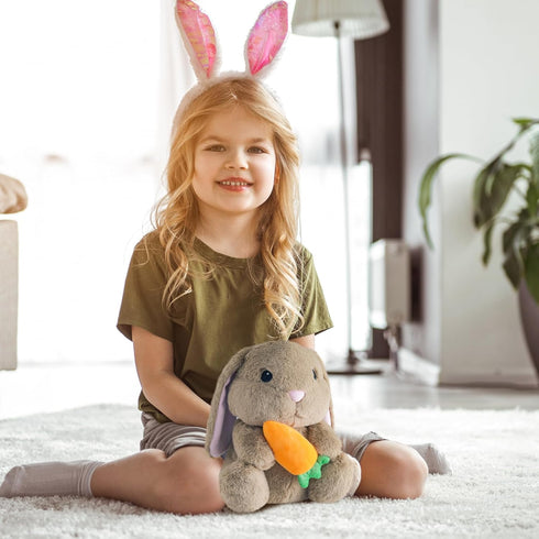 9" Easter Bunny Stuffed Animal, Plush Rabbit with Floppy Ears and Carrot, Rabbit Stuffed Animals Plush Toy Easter Gift