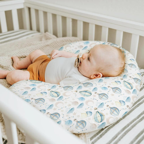 Neutral Blue Hot Air Balloons Baby Nursing Pillow Covers for Boy Girl Pastel Balloons Moon Star Clouds Nursery