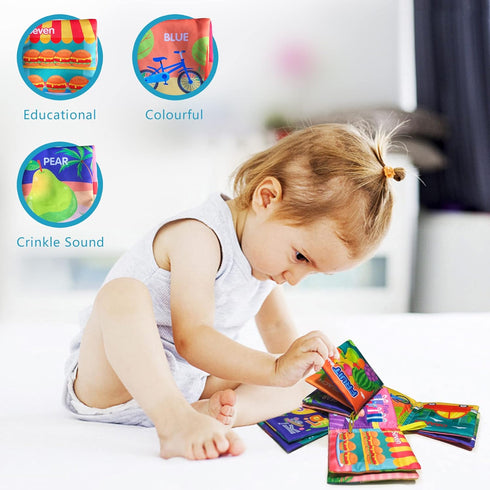 Soft Cloth Baby Learning Book Toy, Black White Fabric Pack of 4, Touch and Feel Crinkle Sound