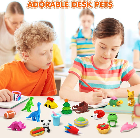 100 Pack Animal Erasers, 3D Puzzle Pencil Erasers for Kids, Bulk Treasure Box Toy for Classroom