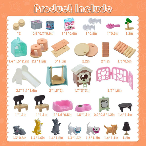 Pet Pretend Play Toys - 48Pcs Cat Figures for Kids, Realistic Cat Care Center with Accessories Toy Sets