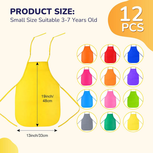 Caydo 12 Pieces Children's Artists Fabric Aprons, 12 Colors for Kitchen, Classroom, Crafts