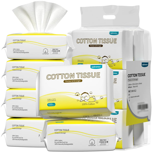 Winner 100% Cotton Dry Wipes, USDA Certified Baby Wipes, Soft & Gentle,