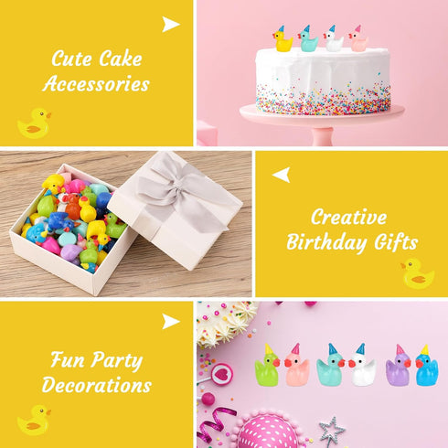 100 Pack Mini Resin Ducks, Multicolor Tiny Ducks Wearing Party Hats for Micro Landscape Dollhouse Garden