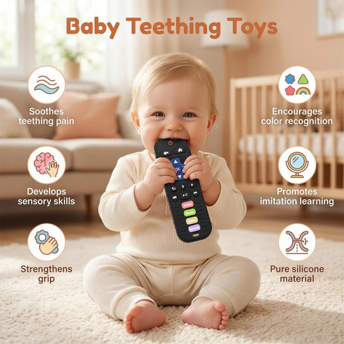 3-6, 6-12 Baby Teething Toys, Remote Control Sensory Teether, Silicone Chew Toy for Teething Relief, BPA-Free Baby