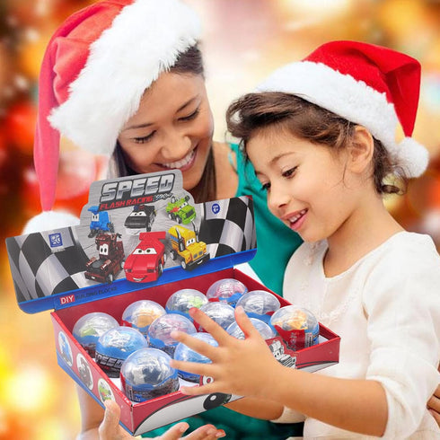 12 Pack Surprise Eggs with Construction Vehicles, Building Block Car Toys for Boys, Party Favors for Kids Birthday Gift