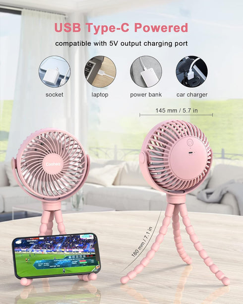 4000mAh 3 360 Coohea Stroller Fan Clip on for Baby, Rechargeable Battery Operated, Flexible Tripod, Wind Speed