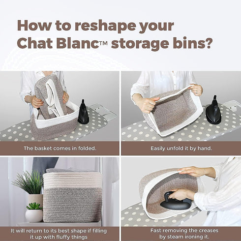CHAT BLANC Cotton Rope Baskets for Organizing, Small Laundry Baskets, Woven Storage Bins, Creamy White 3 Pack