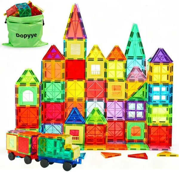 Dopyye Magnetic Building Tiles for Kids, 100 PCS Magnetic Blocks with Storage Bag,