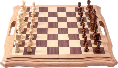 AMEROUS 15.6 inches Magnetic Wooden Chess Set, Handheld Style Board Game with Storage Slots and 2 Extra Queens