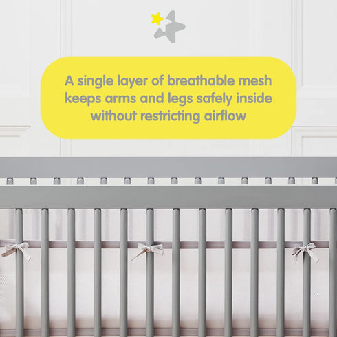 3mm 4M 4 38x24 Halo Mini Crib Breathable Mesh Liner, Classic Mesh, Gray, Size Covers Sides FITS MINI Cribs