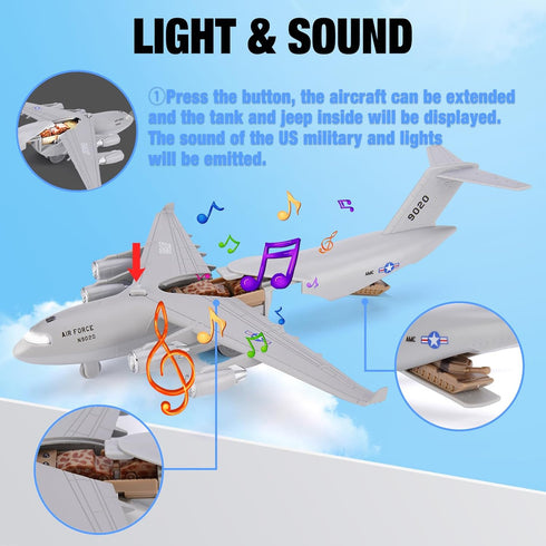 Air Force Diecast Plane Toy, Grey Metal Military Model Airplane with Lights & Sounds, Play Vehicle for Kids