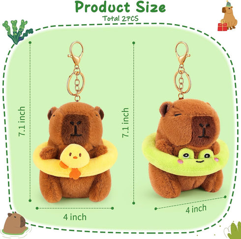 2PCS Swimming Achwishap Capybara Plush Keychain,Cute Keychain Capybara Stuffed Animal,Soft Capybara Plush Toys Key