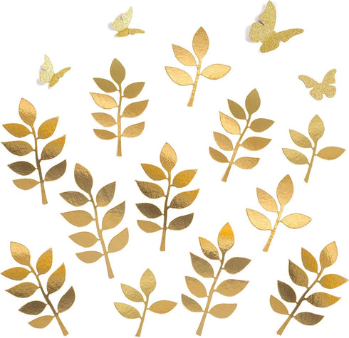 Paper Leaves Set Decor, Golden Decorations for Family Tree Photo Wall Crafts, 16pcs Glitter Butterfly Baby Shower