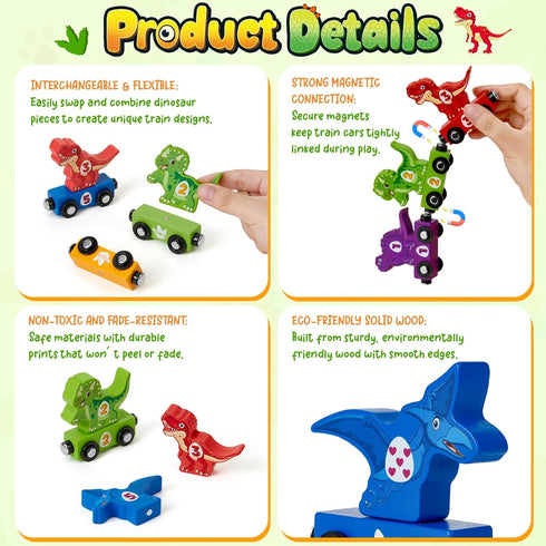 Set, 1 2 3 Atoylink Toddler Dinosaur Sorting and Stacking Toys with Magnetic Wooden Dinosaur Train Baby Number Blocks