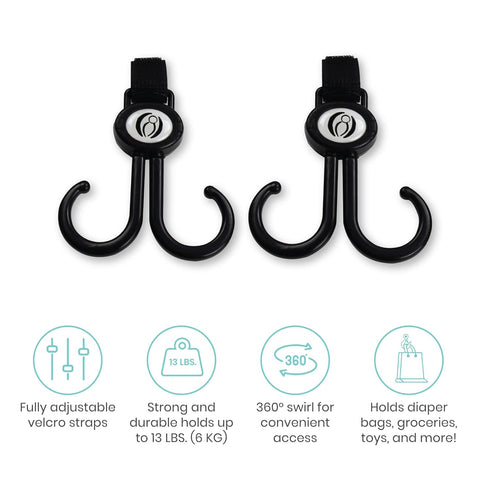 Lulyboo 2 Pack Multi-Use Organizer Hook Clips, Metal Handle for Strollers, Diaper Bags, and Shopping