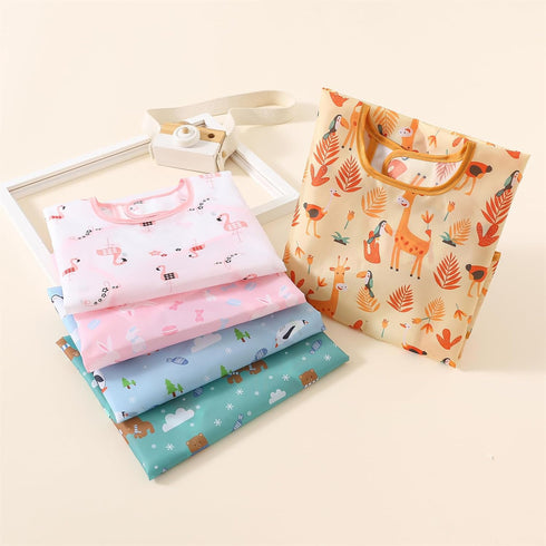 Hafftnun 5-Pack 3-30 Baby Long Sleeve Waterproof Bib Full Coverage Apron Bib Smock Toddler Bibs with Pocket Months