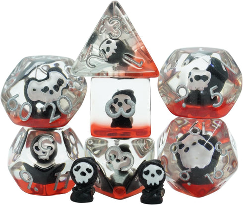 Black Skull Resin Dice Set: Skull Inclusion Polyhedral Dice for D&D Role Playing Games