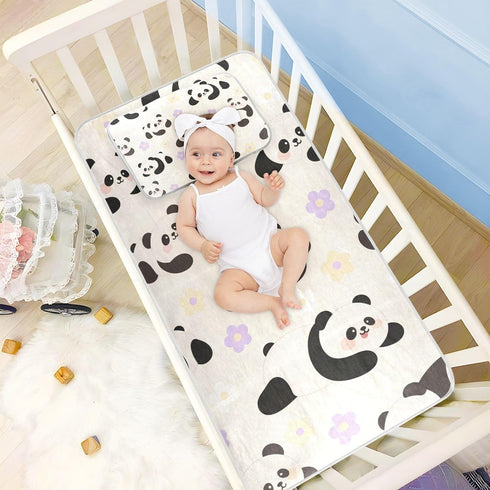 SyXIOP 28" 52" Cute Cartoon White Panda Cooling Baby Waterproof Crib Mattress Protector x Ultra Soft Mattress pad Cover