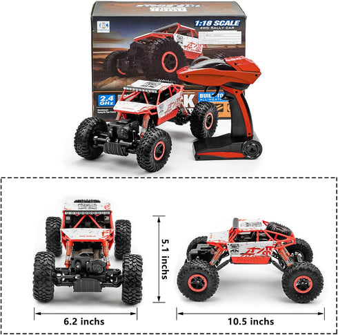 1:18 2.4Ghz 4WD 2 Cheerwing Rock Crawler Remote Control Car Off Road RC Monster Truck Battery(Red)