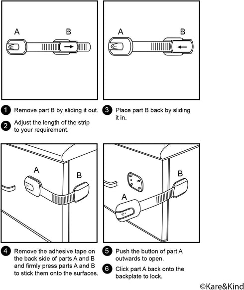 Child Safety Locks (Black) | Set of 6 to Prevent Injury and Opening Doors, Cabinets, Toilet Seats