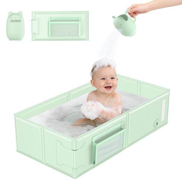 Baby Bathtub, Collapsible & Portable Bathtub with Cat-Patterned Bath Rinse Cup,Foldable Bath