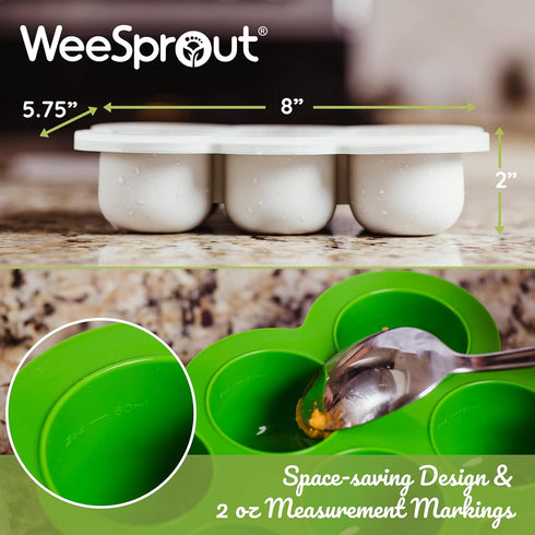 WeeSprout Silicone Freezer Tray with Clip on Lid - Perfect Food Storage Container for Homemade Baby Food, Bright Blue