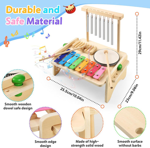 BCY hohipi Set,Baby Set Kids Drum Musical Instrument for Toddler,Wooden Xylophone for Toddlers with Baby Drum and Wind