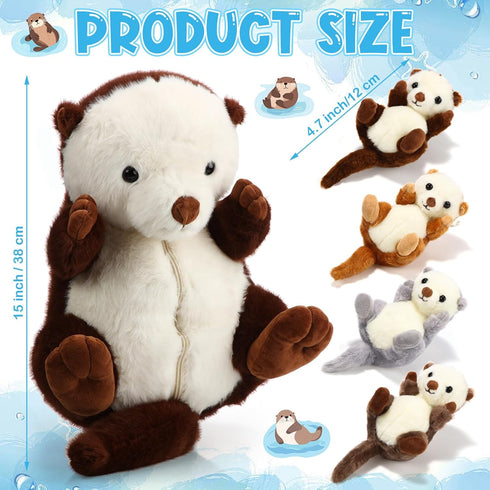 5 Mommy 4 Shappy Pcs Sea Otter Stuffed Animals Large Sea Otter Stuffy Plush with Cute Babies in Her Zippered Belly Soft