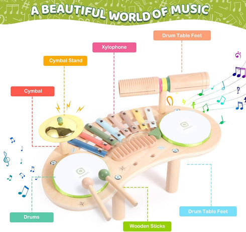 7 1 Set Set Set Asweets in Kids Drum for Toddlers Wooden Xylophone Musical Instruments Kit Play for Toddler Baby Drum