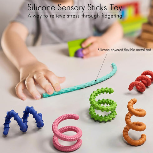 TIKWORK Adults,6PCS Sensory Fidget Toys for Kids Flexible Fidget Sticks for Stress Anxiety Autistic ADHD, Calm Down