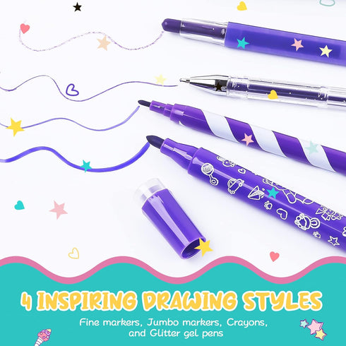 Set 4 5 6 7 8 Set 4-6-8-10 Washable Markers with Glitter Unicorn Pencil Case, Art Supplies for Kids Ages Years Old