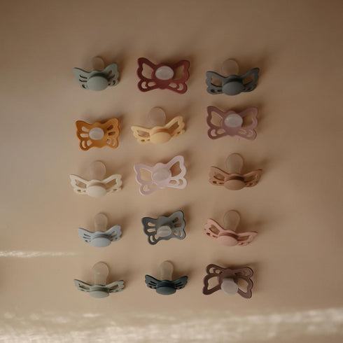 0-6 FRIGG Butterfly Anatomical SilkySoft Silicone Baby Pacifier | Made in Denmark | BPA-Free (Cream/Sage, Months)