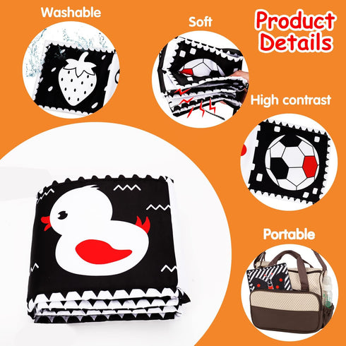 Black and White High Contrast Baby Toys, Soft Book for Newborn Brain Development, Infant Sensory Crinkle Toys