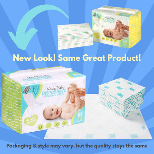 65 15" 20" Vesta Baby Disposable Changing Pads - Soft Absorbent Leak Proof Pee Mats - White Portable Diaper Change