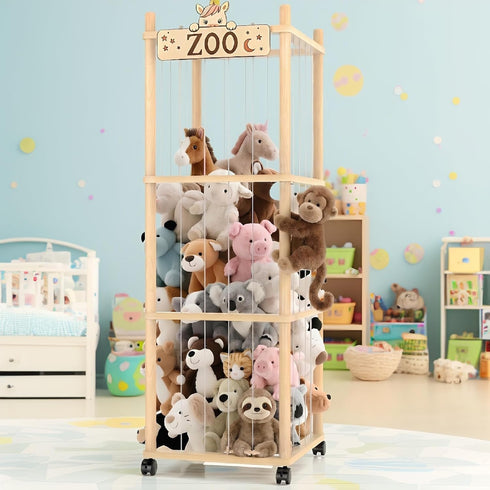 Vecxoty Tower,56In Stuffed Animal Storage Zoo Wooden Large Stuffed Animal Holder Organizer with Wheels,Stuffy Plushies