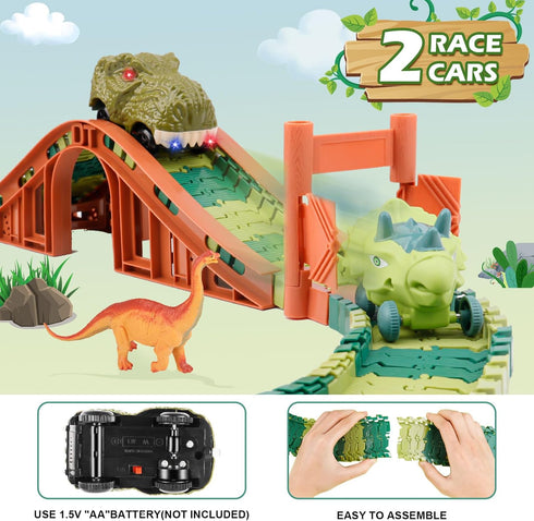 GIAT Dinosaur Track Toys, Best Birthday Gifts for 3-7 Year Olds, Dinosaur Race Car Track with Light & Sound