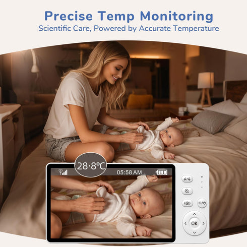 jeeber 1080P 5" 1080p 3X No WiFi Video Baby Monitor, IPS Screen, HD Night Vision, Two-Way Talk, Lullabies, Temperature