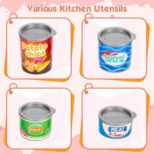 118Pcs Playset 2 Sets, Mini Play Kitchen Accessories for Kids, Pretend Cooking with Cookware, Tableware & Fruit