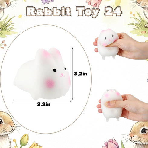 24 Meooeck Pcs Easter Rabbit Stress Balls for Adult Bunny Party Favor Fun Rabbit Squeeze Fidget Cute Animal Balls